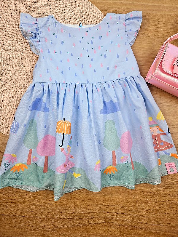 Vestido em Tricoline Rain Mon Sucré