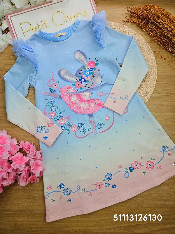 Vestido em Molecotton Coelhinha Bailarina Petit Cherie