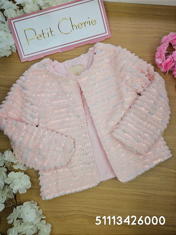 Casaco em Pelo e Lantejoulas Sweet Petit Cherie