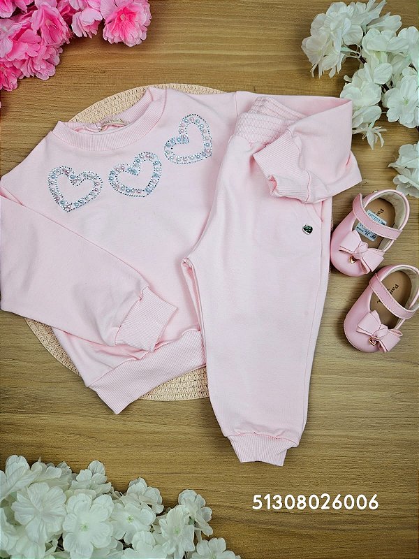 Conjunto em Molecotton Corações Rosa Petit Cherie