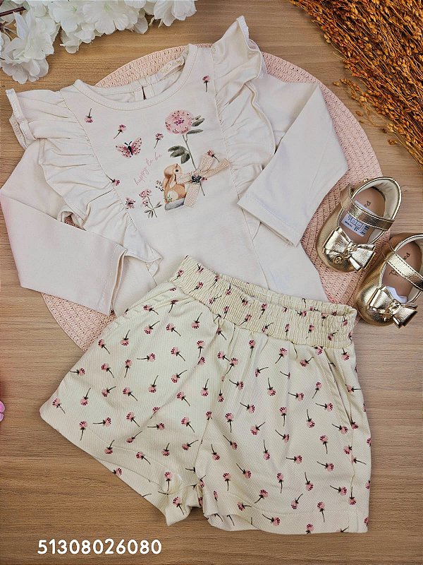 Conjunto Body em Algodão e Short em Sarja Cute Petit Cherie