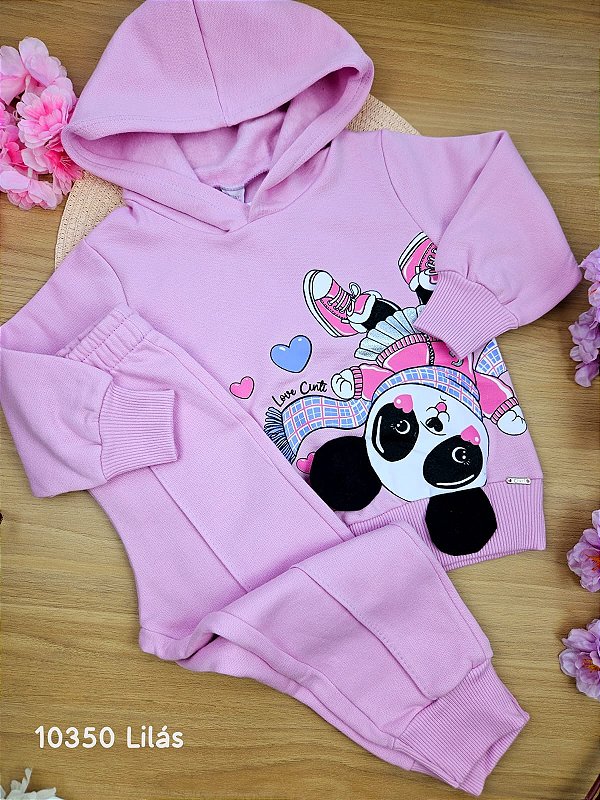 Conjunto Blusa Com Bolso e Calça em Moletom Flanelado Pandinha Lilás Cinti