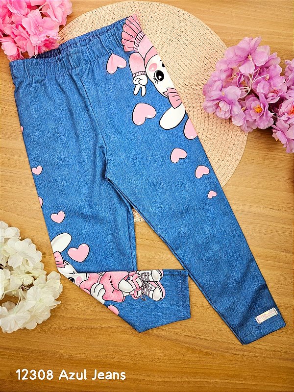Calça Legging em Suplex Power Felpado Azul Jeans Cinti