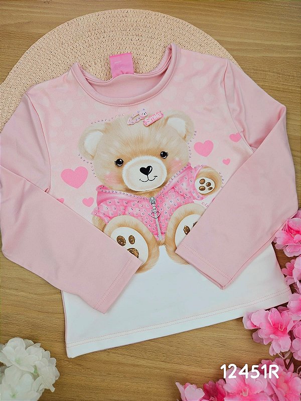 Blusa Térmica Manga Longa Ursinha Rosa Cinti