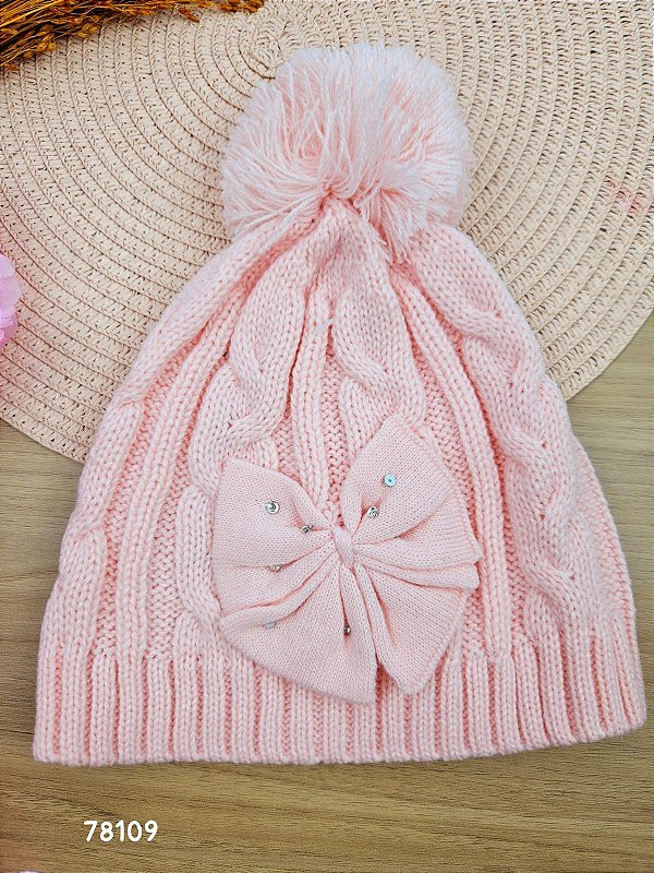 Gorro em Tricot Princess Rosa P - 6 a 12 Meses - Infanti
