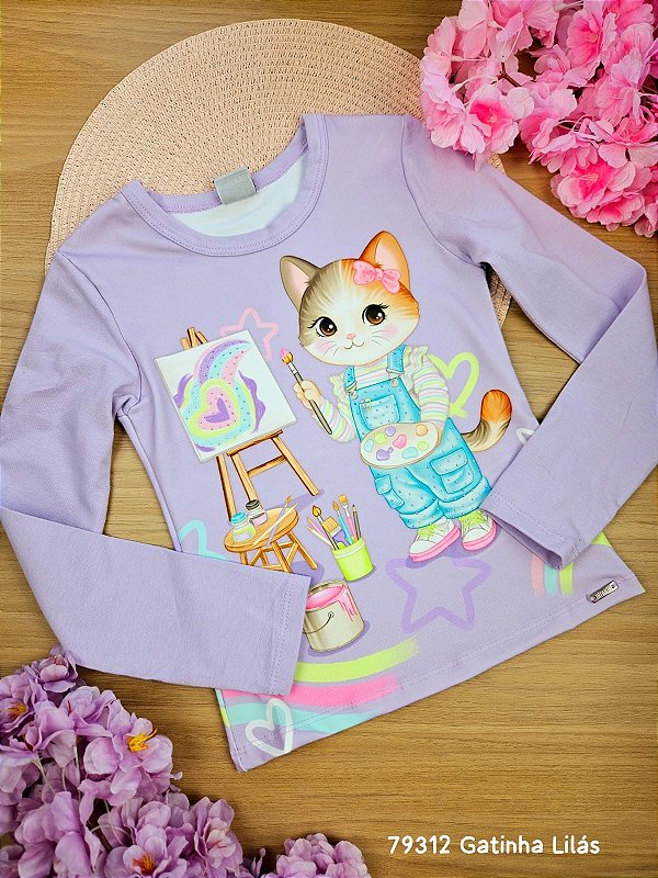 Blusa em Cotton Gatinha Lilás Infanti