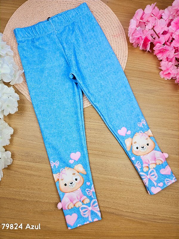 Calça Legging em Molecotton Azul Cachorrinho Infanti