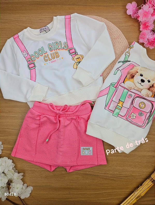 Conjunto Blusão Manga Longa e Short Saia Rosa Infanti
