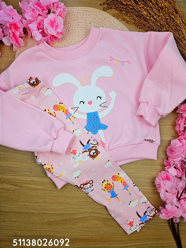Conjunto Blusa em Moletom Flanelado e Legging Coelhinha Bailarina Mon Sucré