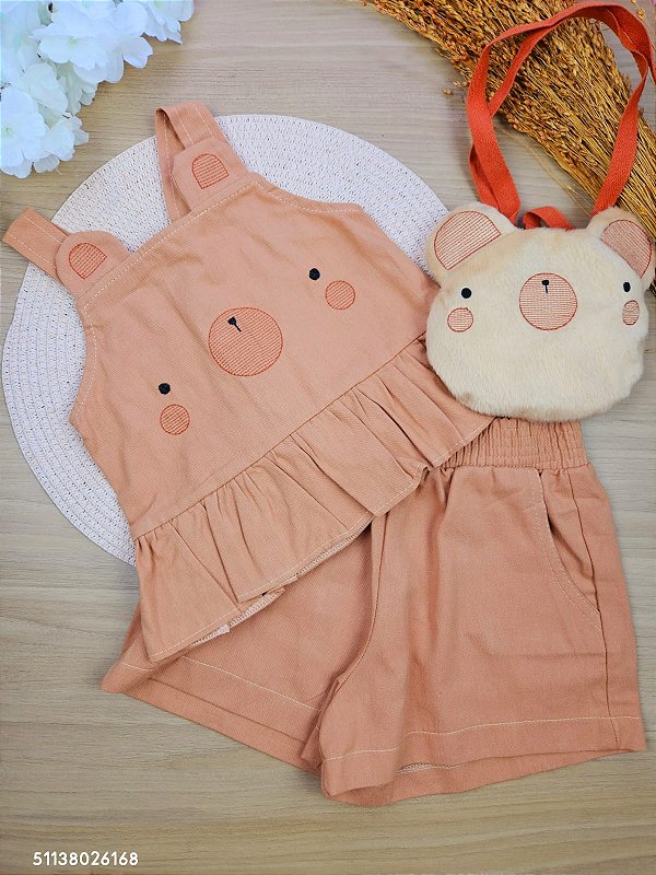 Conjunto Blusa e Short em Sarja Bear Inverno Mon Sucré