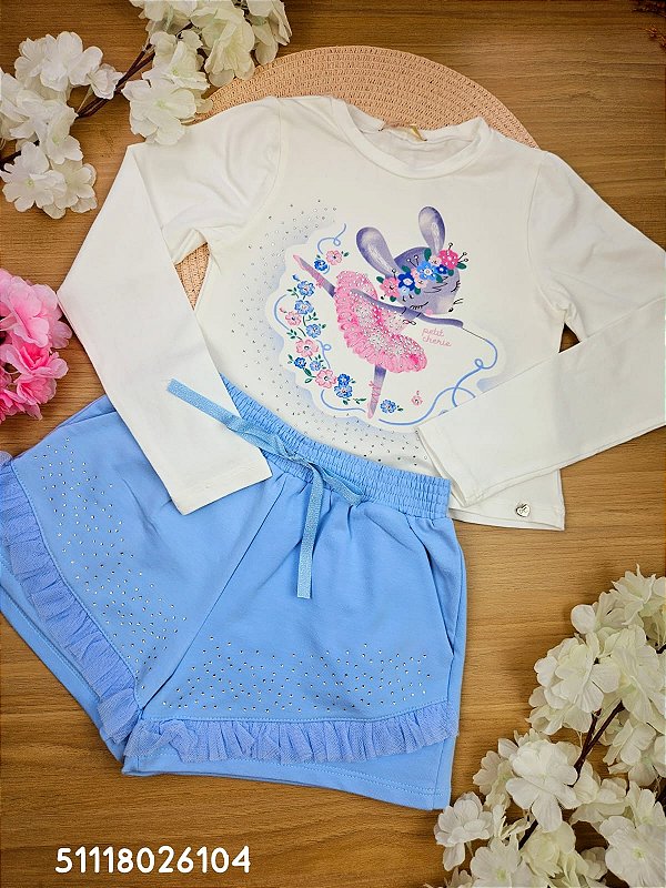 Conjunto Blusa Manga Longa e Short Coelhinha Petit Cherie