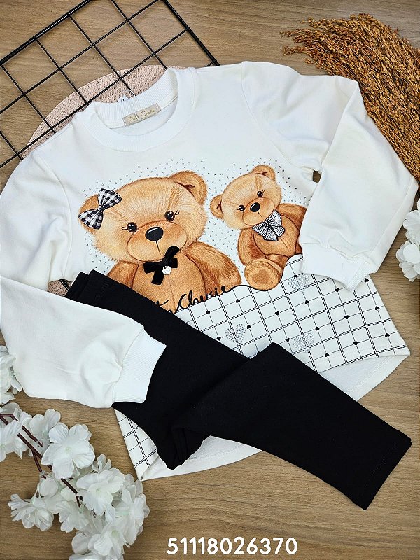 Conjunto Blusa em Moletom e Legging Cute Bear Petit Cherie