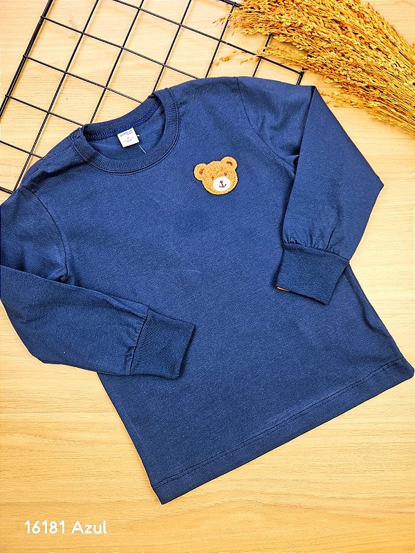 Camiseta Manga Longa Bear Azul Divertto