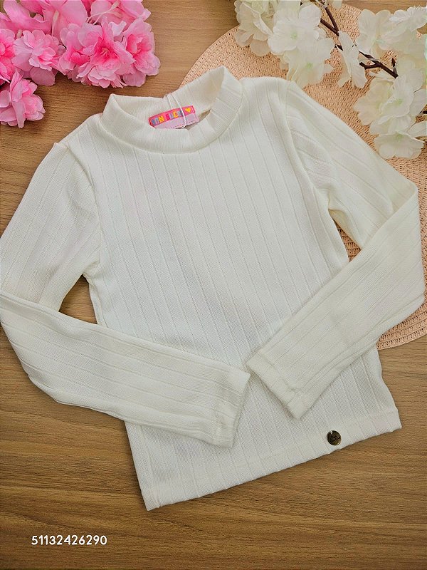 Blusa Manga Longa Canelada Off White Mon Sucré