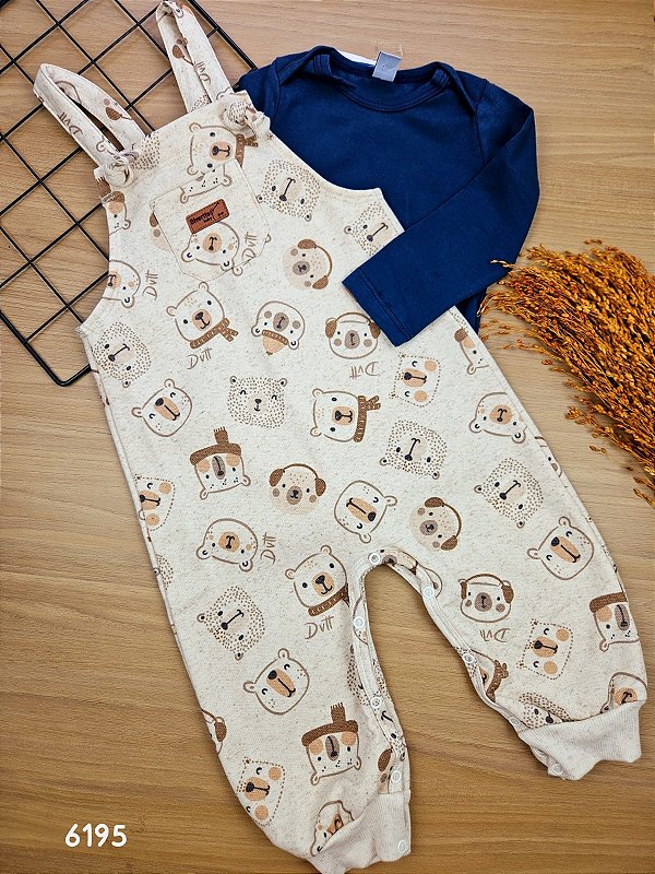 Conjunto Jardineira e Body Manga Longa Divertto