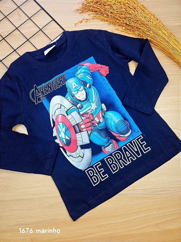 Camiseta Manga Longa Capitão América Fakini