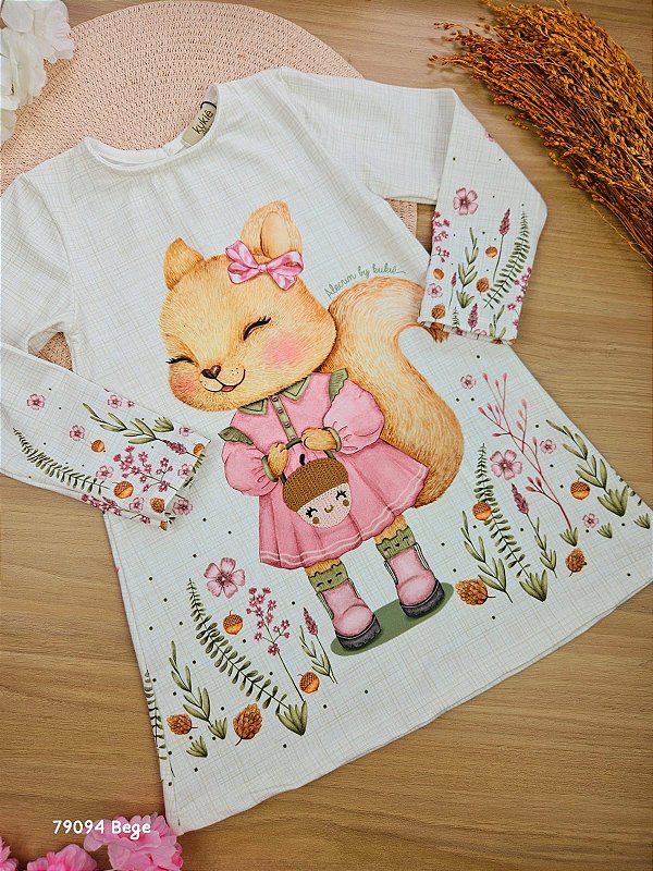 Vestido em Malha Comfy Esquilinha Bege Kukiê