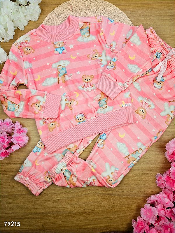 Conjunto De Pijama De Blusa e Calça em Fleece Luxo Kukiê