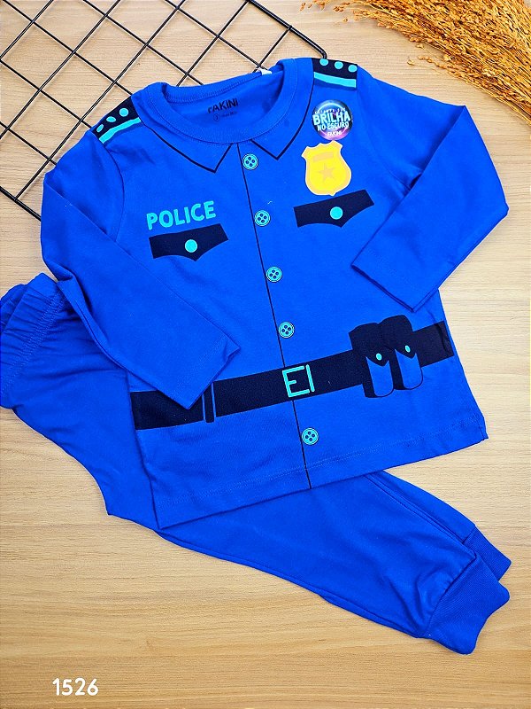 Conjunto de Pijama Polícia Brilha no Escuro Fakini