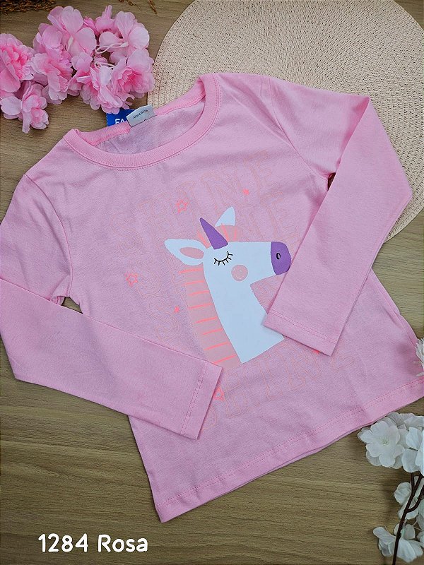 Blusa Manga Longa Unicórnio Rosa Fakini