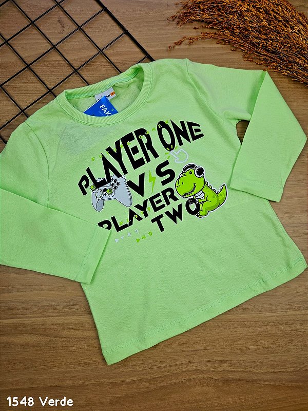 Camiseta Manga Longa Dino Verde Fakini