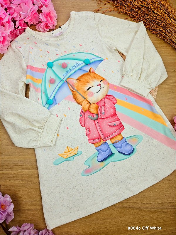 Vestido em Cotton Gatinha e Gotinhas Kukiê