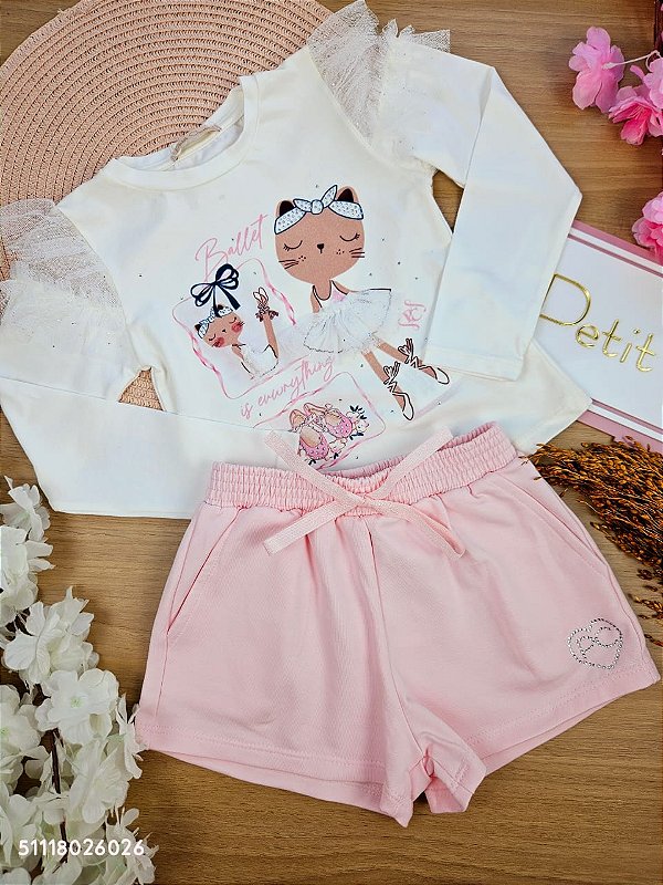 Conjunto Blusa Manga Longa e Short Bailarina Inverno Petit Cherie