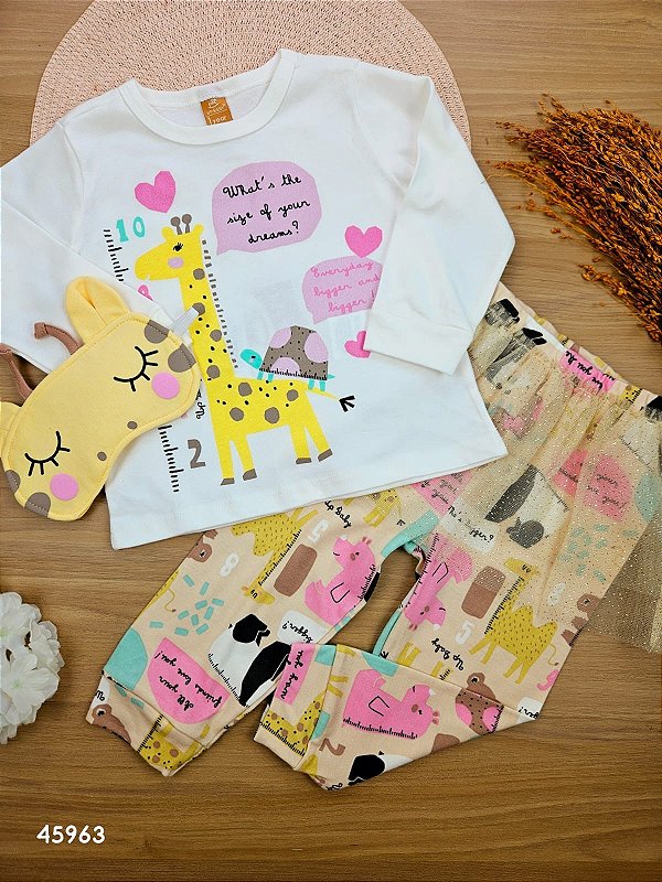 Conjunto de Pijama com Tapa Olhos em Suedine Girafinha Up Baby