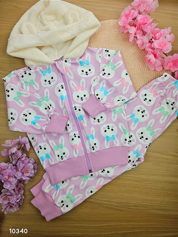 Conjunto Jaqueta em Suplex Power Peluciada e Pelo Fleece e Calça em Power Peluciada