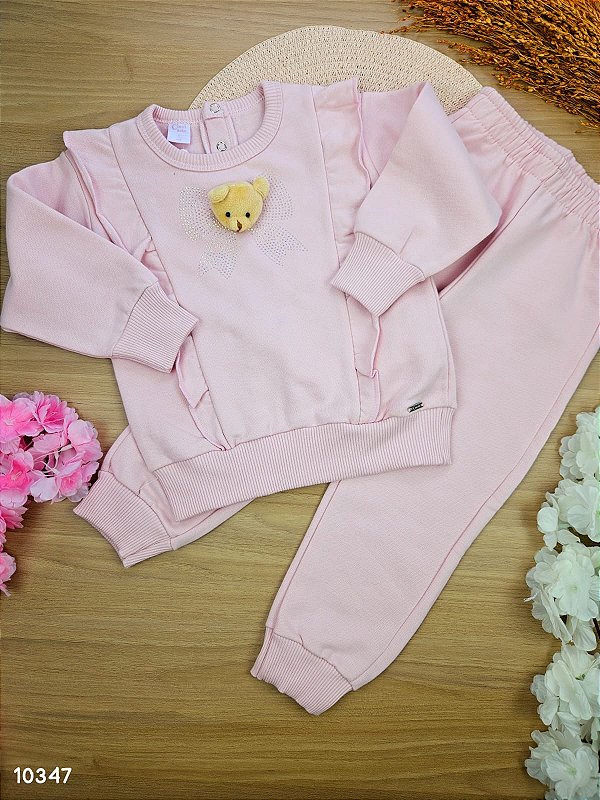 Conjunto Blusão e Calça em Moletom Peluciado Princess Bear Cinti