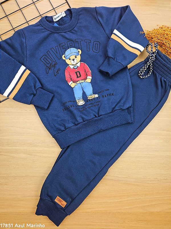 Conjunto em Moletom Azul Marinho Bear Divertto