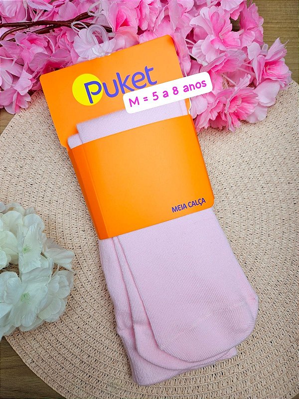 Meia Calça Lisa Algodão Rosa Puket - M - 5 a 8 Anos