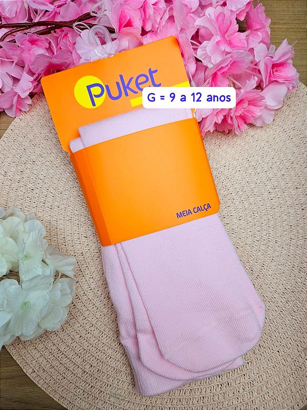 Meia Calça Lisa Algodão Rosa Puket - G - 9 a 12 Anos