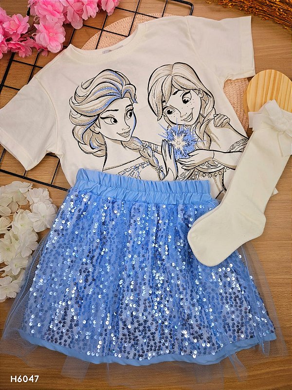 Conjunto Blusa e Saia Frozen Disney Momi
