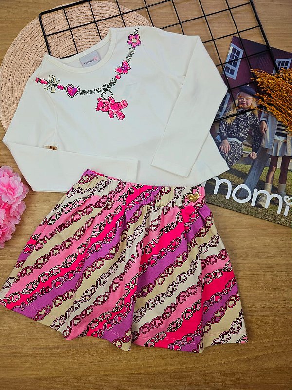 Conjunto Blusa Manga Longa e Saia com Shorts Embutido Momi