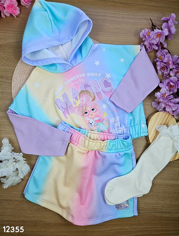 Conjunto Blusão e Short Saia em Moletom Peluciado Magic Cinti