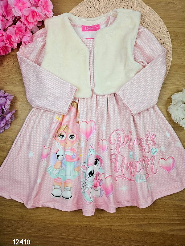 Vestido em Suplex Power Peluciado com Colete Pelinhos Cinti