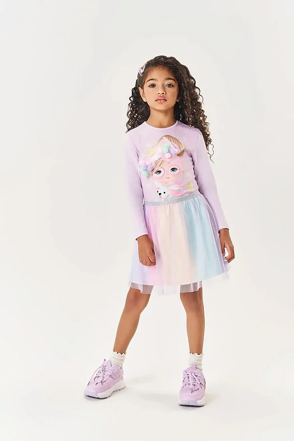 Conjunto Inverno Blusa Manga Longa e Saia com Short Embutido PomPom Cinti