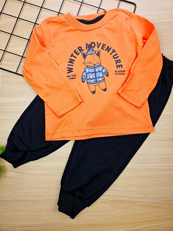 Conjunto Camiseta em Meia Malha e Calça em Moletom Bee Loop