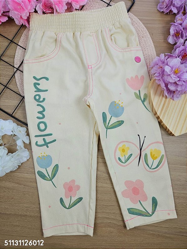 Calca em Sarja Flores Mon Sucré