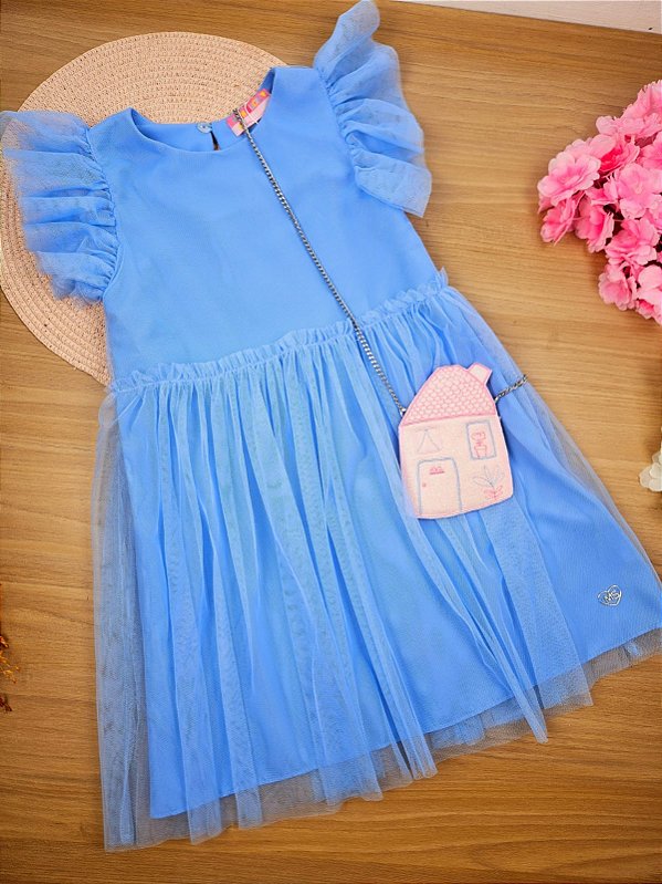 Vestido em Tule Com Bolsinha Mon Sucré