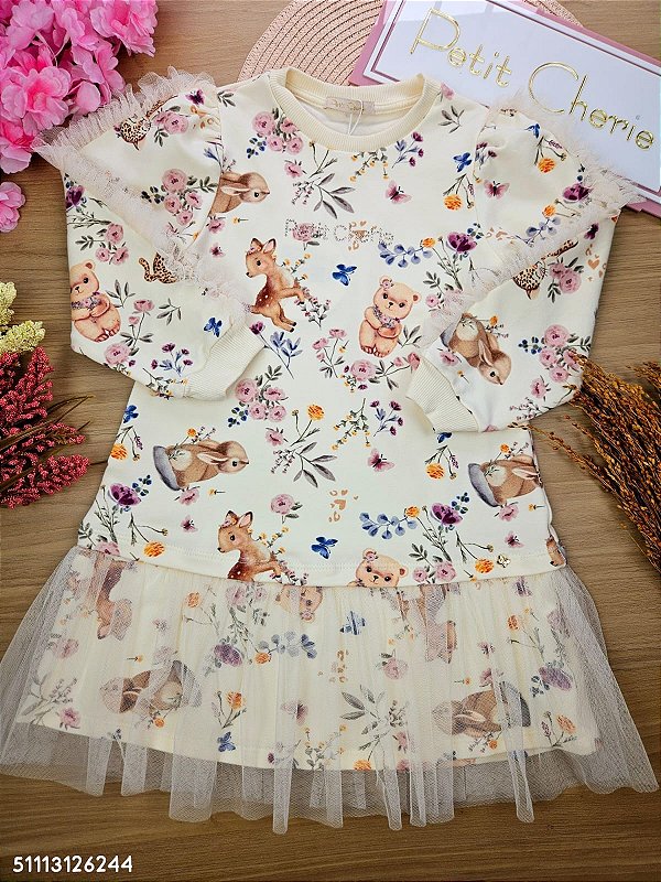Vestido Inverno Dolce Giardino em Molecotton Petit Cherie