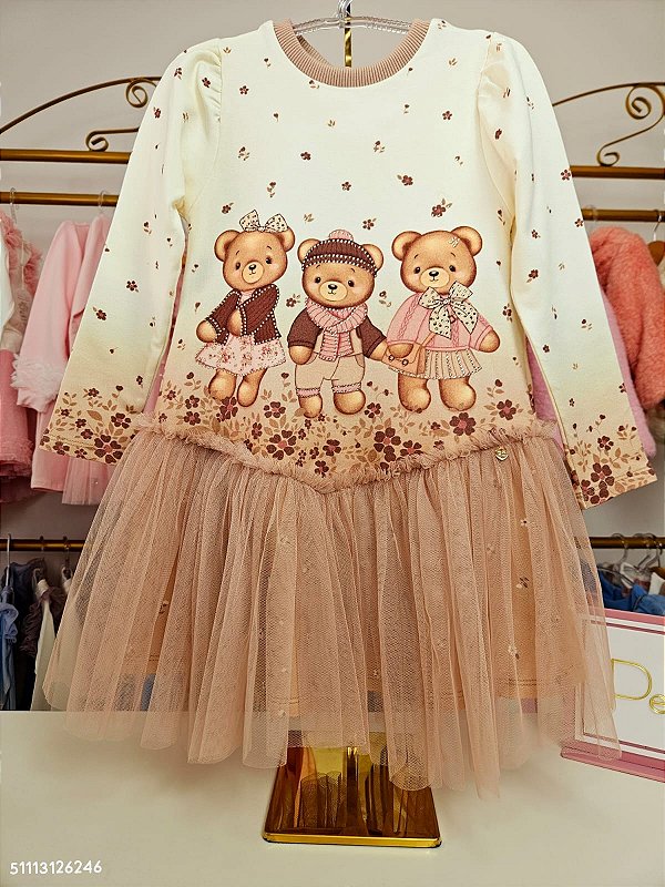 Vestido Inverno Bear em Molecotton Petit Cherie