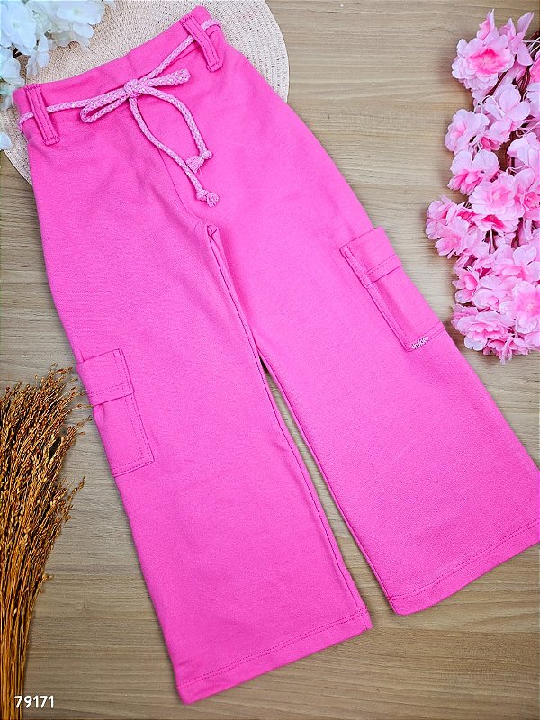 Calça Wide Leg em Moletom sem Pelúcia Kukiê