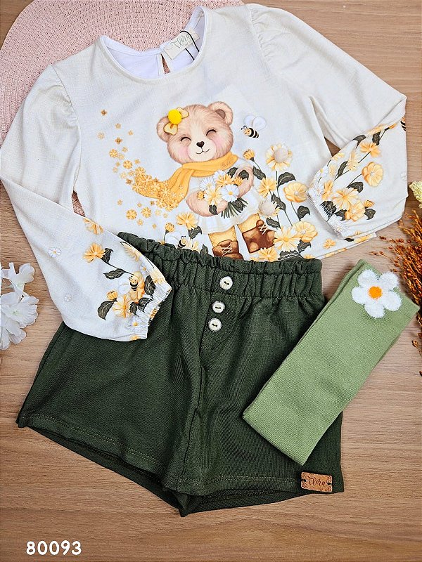 Conjunto de Blusa Boxy em Malha Fresh e Short Saia em Molevisco Infanti