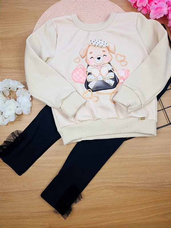 Conjunto de Blusão em Moletom Peluciado e Calça Legging Térmica Infanti