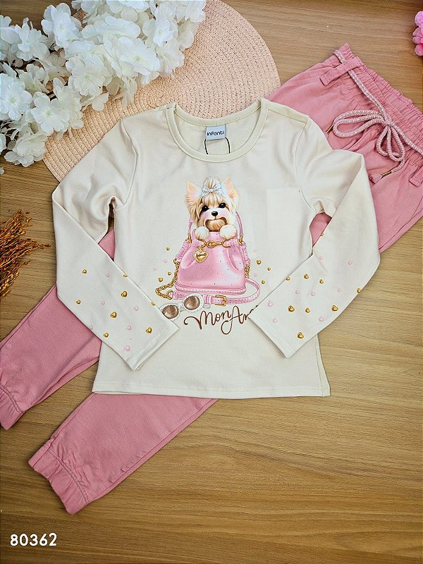 Conjunto de Blusa em Malha com Elastano e Calça em Molevisco Infanti