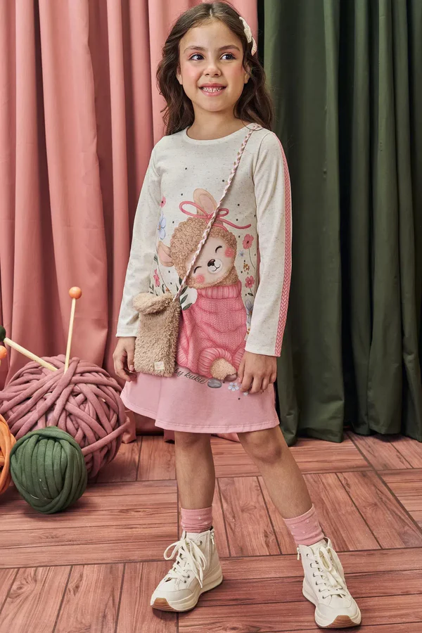 Vestido em Malha Fresh (Acompalha Bolsa) Kukiê Infantil Menina