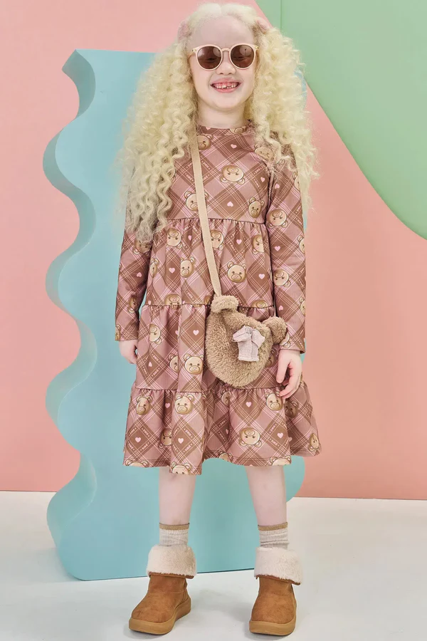 Vestido em Molecotton (Acompanha Bolsa) Kukiê Infantil Menina