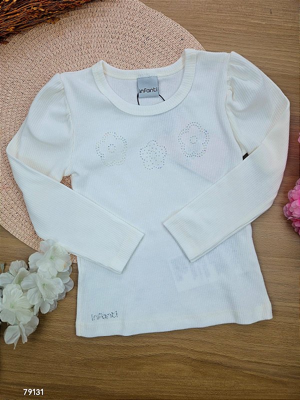 Blusa em Canelado Liz Branca Infanti Infantil Menina